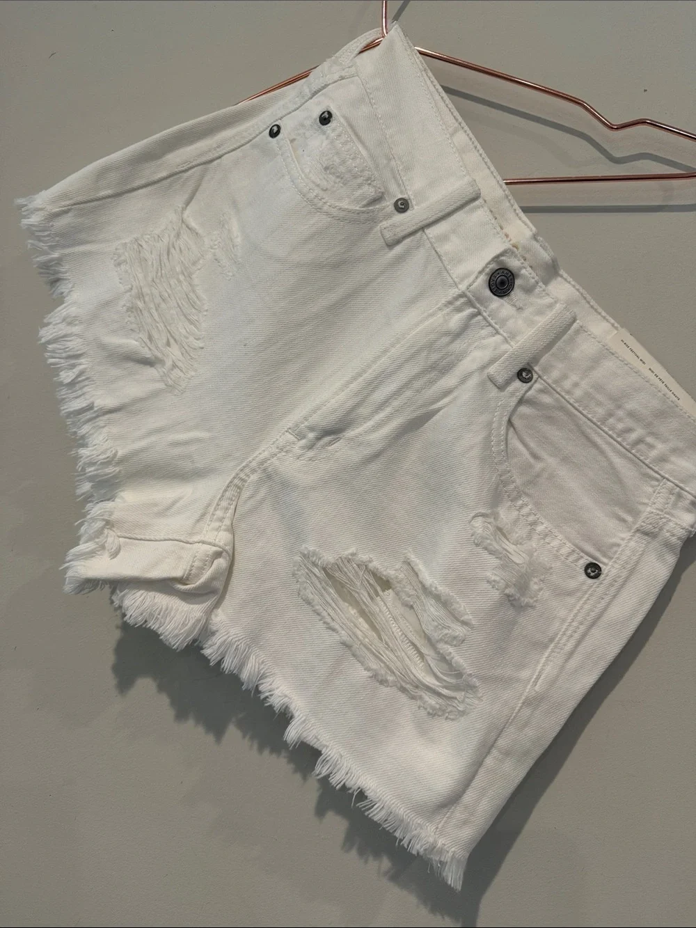 American Eagle Outfitters White Distressed Denim Cutoff Shorts. High rise.